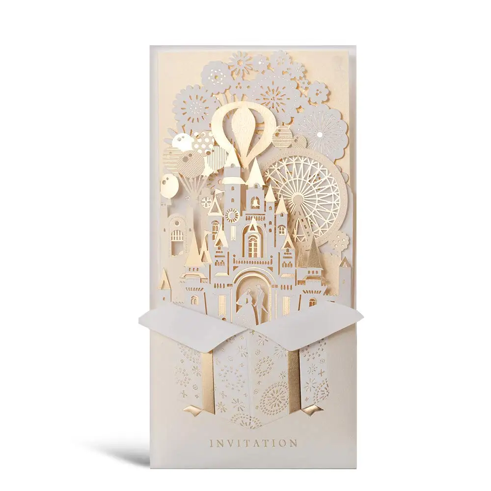 CW5093-100 100 шт Роскошные 3D выскакивающие свадебные приглашения с конвертом, элегантные золотые пустые Индивидуальные свадебные открытки - Цвет: CW5093-100