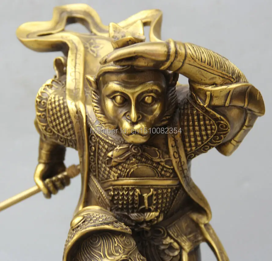 14 &quotКитайский медный стенд палка солнце Wu Kong Красивая статуя короля