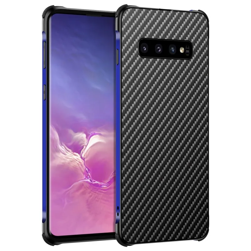 Blue Black Чехол для samsung Galaxy S10 S9 Plus S10e, металлический алюминиевый бампер, чехол из углеродного волокна для samsung Galaxy Note 10 Plus - Цвет: Blue Black