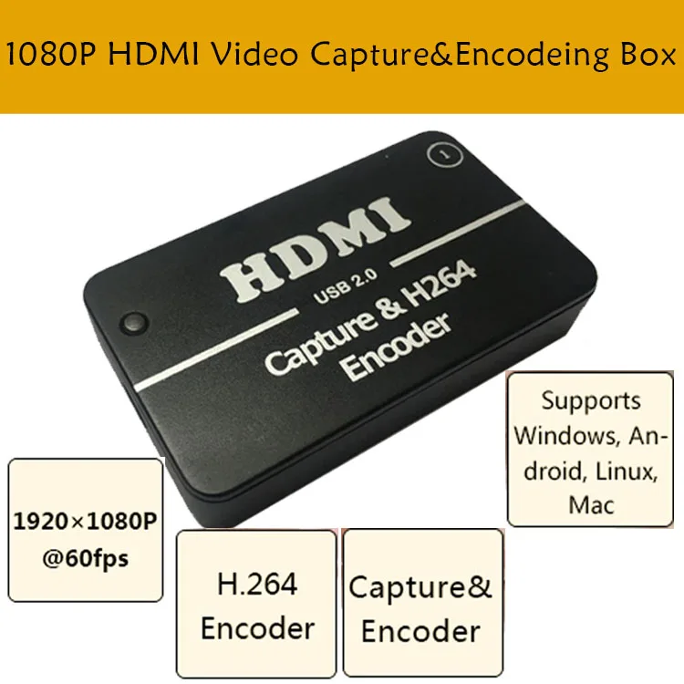 1080P Video Capture Card HDMI to USB2.0 Video Acquisition Encoder Capture&h264 PS4 Game Recording Box Youtube OBS Live Streaming