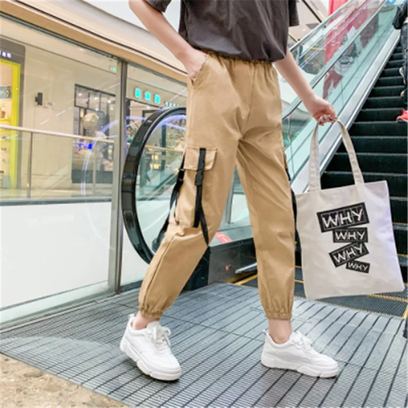 

WKOUD Women's Cargo Pants 2019 Fashion Streetpants Hiphop Loose Ankle-length Pants Elastic High Waist Trousers Female P8973