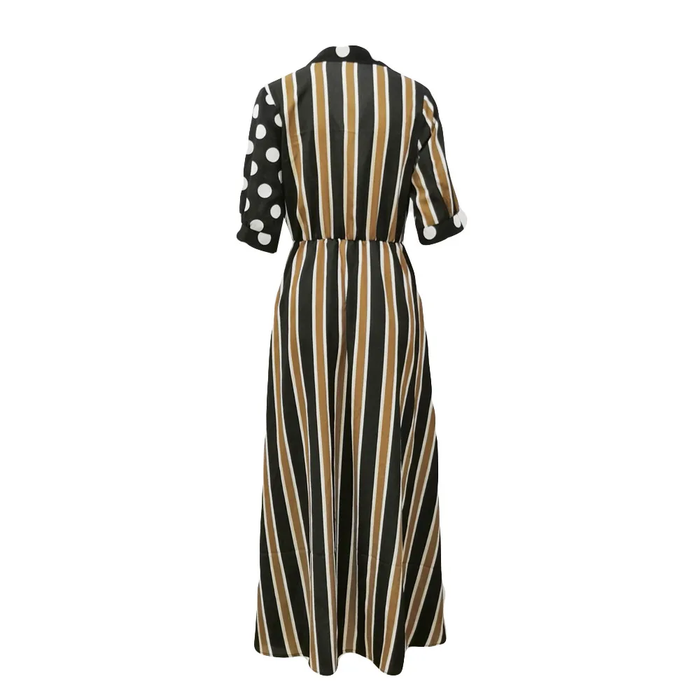 Платье женское повседневное длиной до пола с коротким рукавом и волнистыми