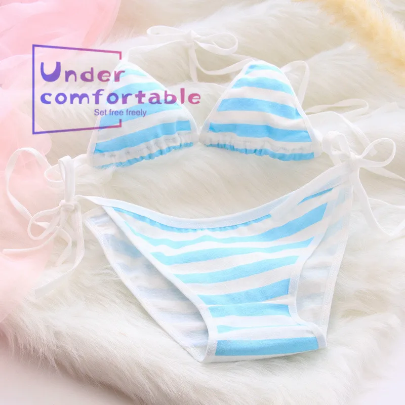 Новейшая свежесть японский стиль на шнуровке Женский хлопковый комплект бикини