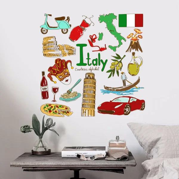

Italy Colorful Illustration Travel The Word Landmark Wall Sticker Wedding Decor Vinyl Waterproof Wall Sticker Wallpaper Decal
