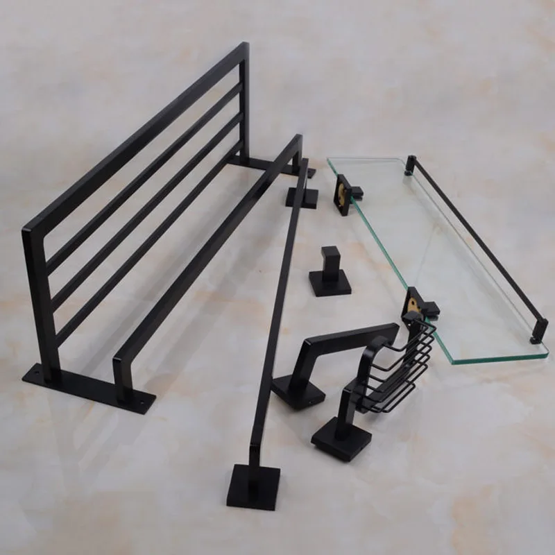 

Black Bathroom Shelf Wall Mounted Antique Brass Rectangle Floating Shampoo Shower Soap Glass Rack Holder Bathroom Accessories