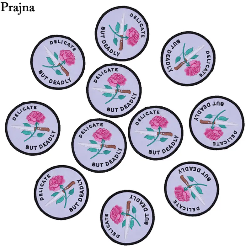 Prajna оптовая торговля нож и Роза вышивка значки панк патчи круглый хиппи куртка