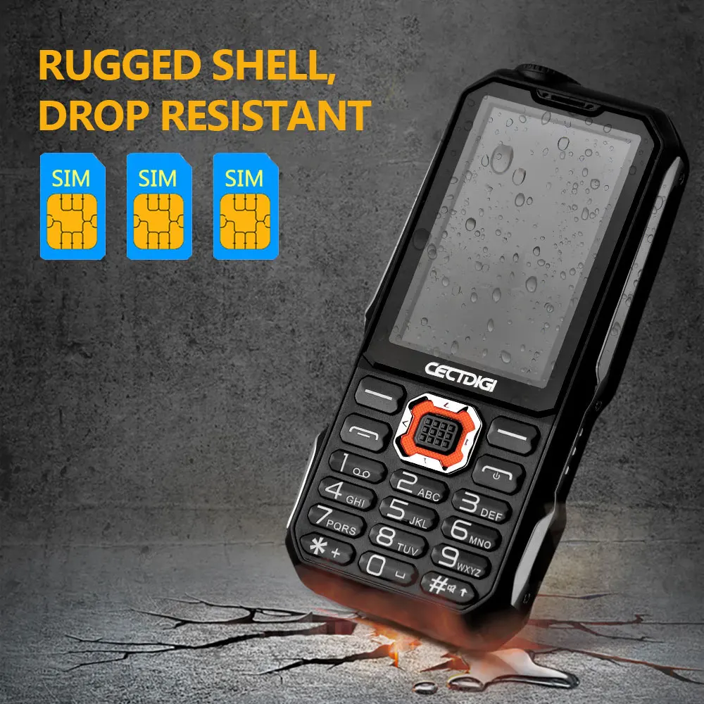 3 sim-карты телефон cectdigi T19 3D стерео Динамик Открытый прочный мобильный телефон Запасные Аккумуляторы для телефонов Беспроводной fm 16:9 HD русский клавиатура телефон