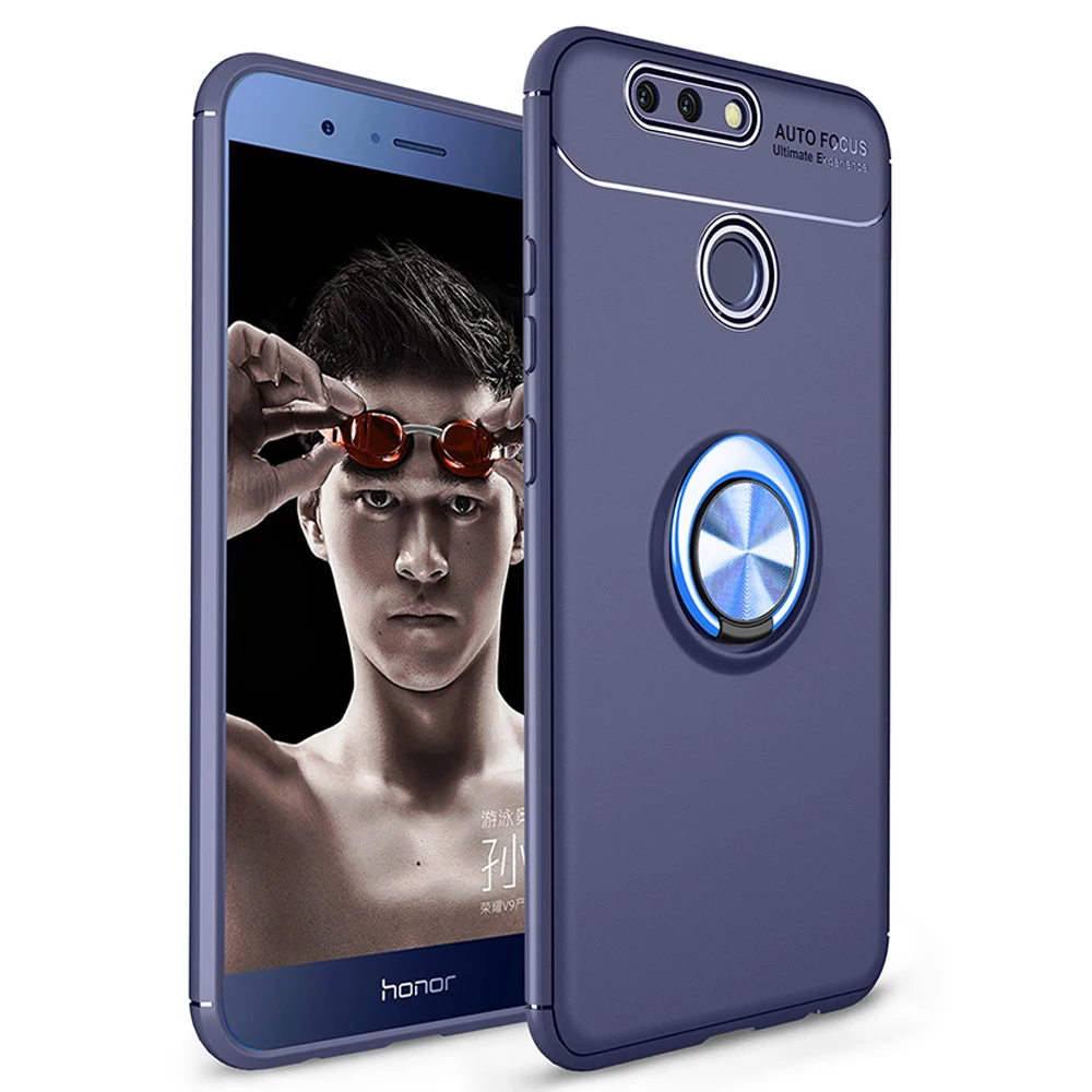 Huawei Honor V9/вид 9 чехол Honor 8 Pro Чехол 5,7 дюймов QAZ Мэгги противоударный мягкий бампер металлическое кольцо-держатель кронштейн Funda - Цвет: Blue