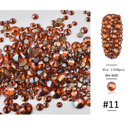 Amber gold-1440pcs 31 стиль, плоские круглые стеклянные стразы смешанного размера, набор, Кристальные драгоценные камни из стекла, 1440 шт, Стразы для ногтей, для самостоятельного дизайна ногтей - Цвет: Amber gold-1440pcs