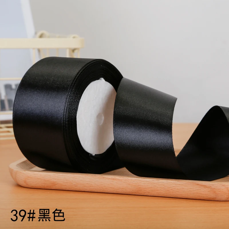 22 метра/рулон 2 дюйма = 5 см шелковые атласные ленты DIY Искусственные розы цветы Свадьба День Рождения Вечеринка Конфеты Подарочная коробка Упаковка Ленты - Цвет: Black