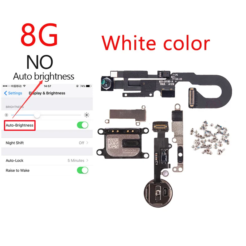 8G White No brightne 1 комплект для iphone 8G 8 Plus кнопка Home flex+ датчик приближения фронтальной камеры+ наушник+ Полный Винты+ наушник металлические запасные части - Цвет: 8G White No brightne