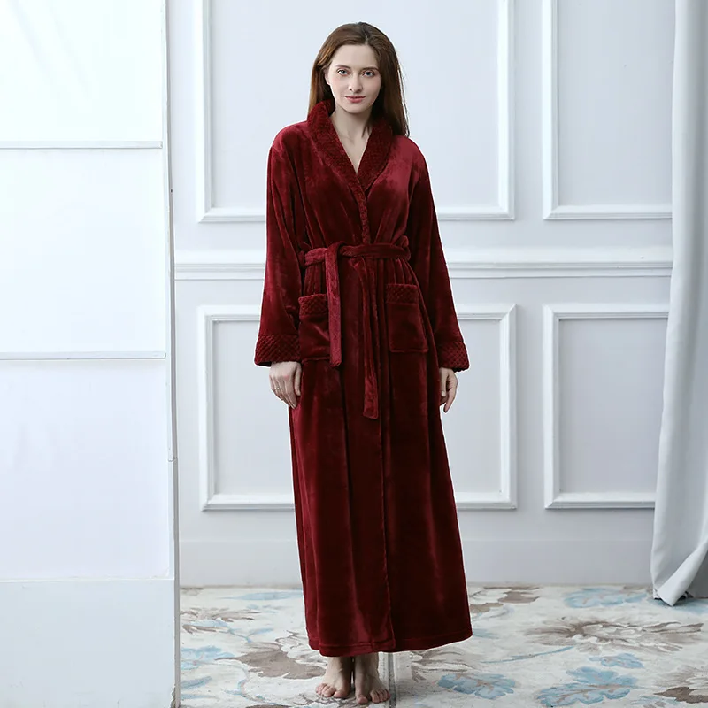 Очень длинный женский банный халат теплая зимняя ночная рубашка Фланелевая