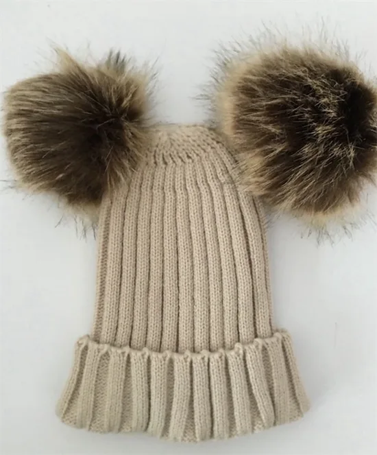 khaki beanie Шапка Ponpon с помпоном, милая мягкая вязаная Шапочка, помпон из искуственного меха, розовая Зимняя шапка, женская теплая шапка с ушками, лыжная кавайная шапка - Цвет: khaki beanie