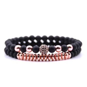 Fashion Pave CZ Men Bracelet - Stone Beads With Hematite 6