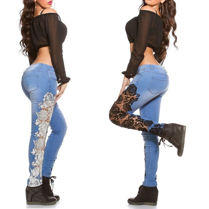 Для женщин Джинсы для с белым кружевное платье цветочным рисунком Boyfriend Denim
