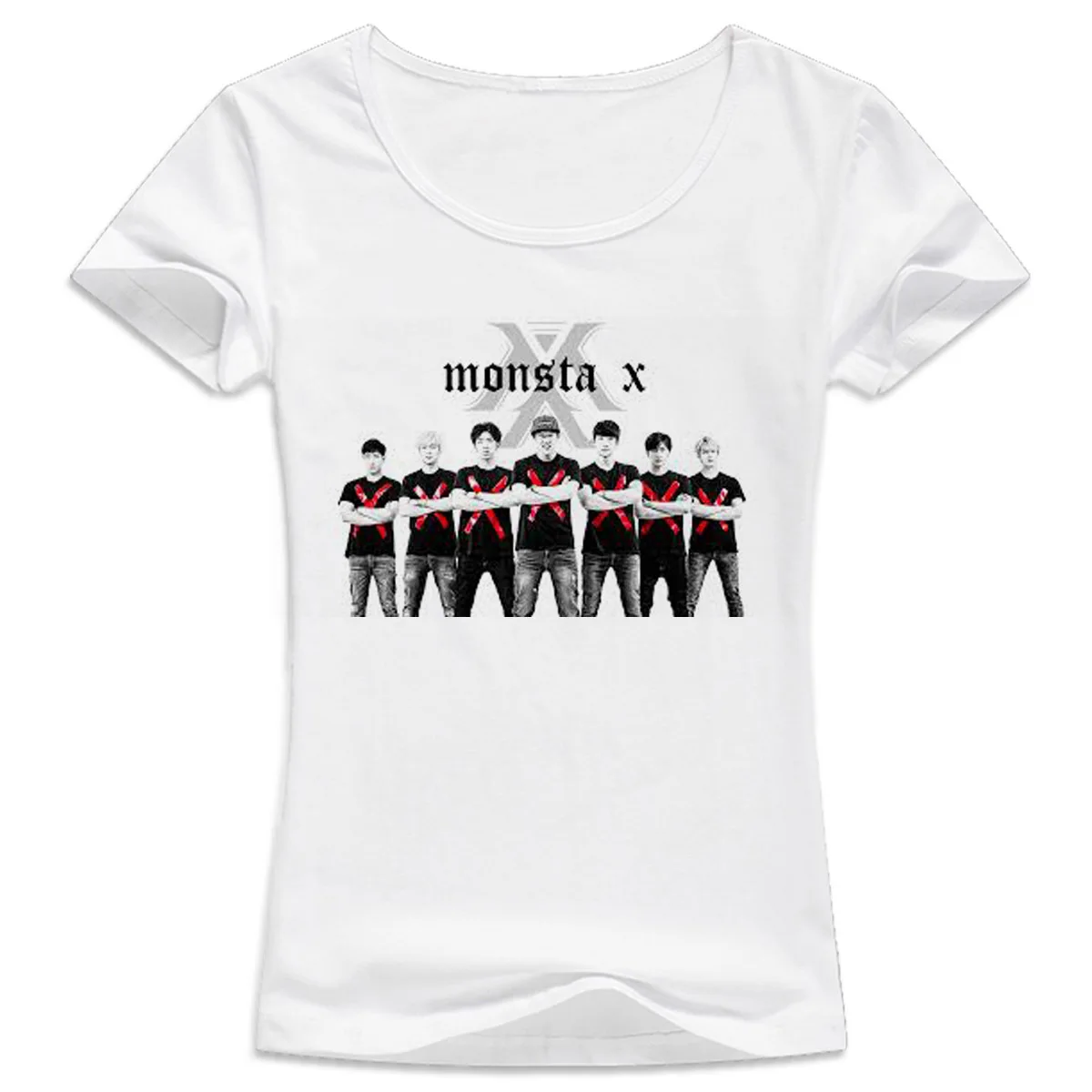 Женская футболка с коротким рукавом monsta x Повседневная белая принтом harajuku kawaii