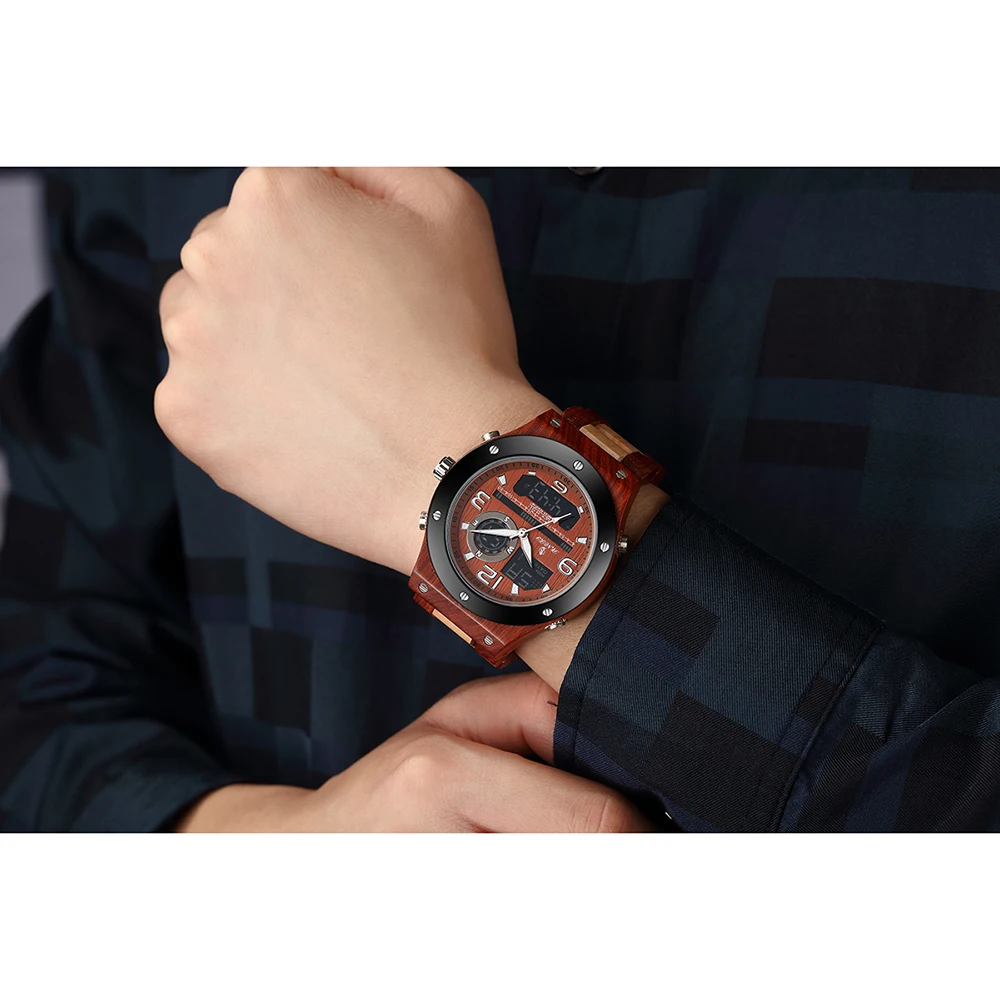 

Senors Wooden Men Watches Men Dual Display Digital Wristwatch Relogio Masculino Luxury Brand For Men's Souvenir Relogio Watch