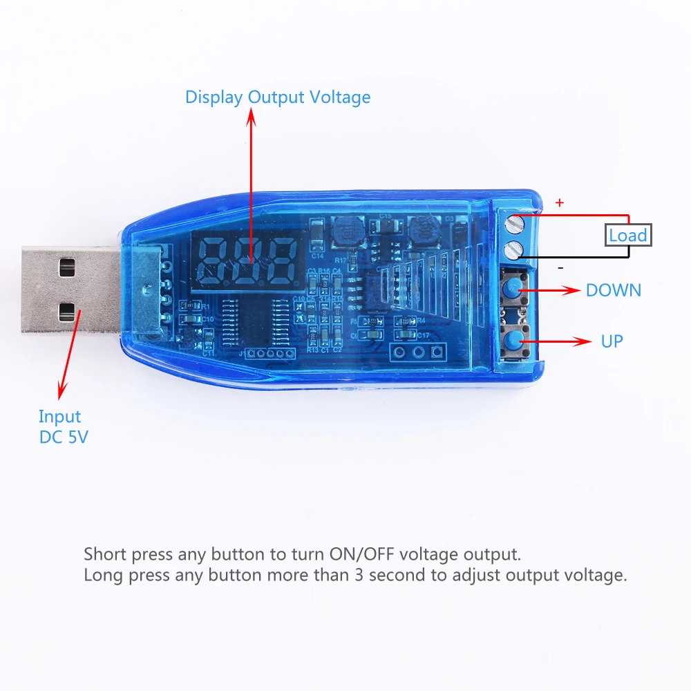 DC-DC 5V до 3 V 9V 24V Зеленый Дисплей Buck повышающий преобразователь постоянного тока с