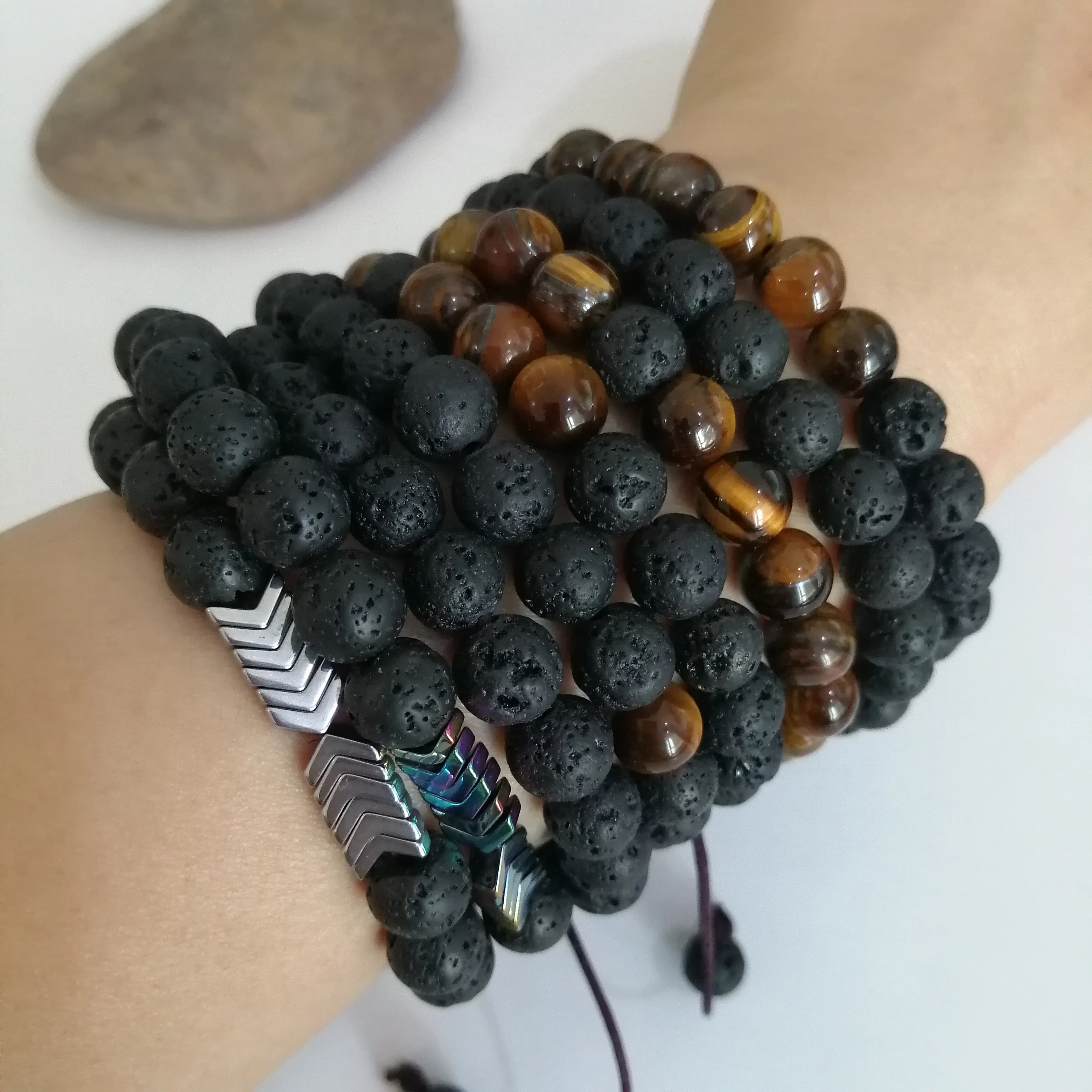 8mm Natural Tiger Eye Stone Lava Volcanic Rock Beads Adjustable Bracelet for Men Women Best Friend Hot | Украшения и аксессуары
