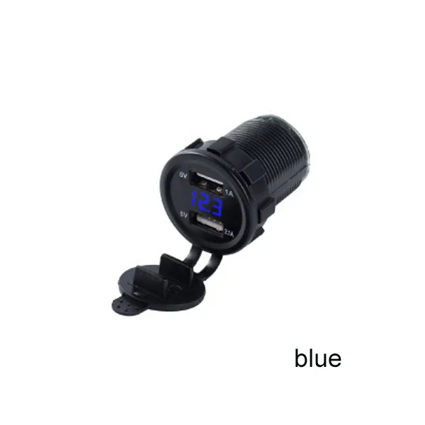 blue Двойной USB мотоциклетный прикуриватель, автомобильный прикуриватель, зарядное устройство, зарядное устройство+ светодиодный цифровой вольтметр, измеритель, 3 цвета - Название цвета: blue