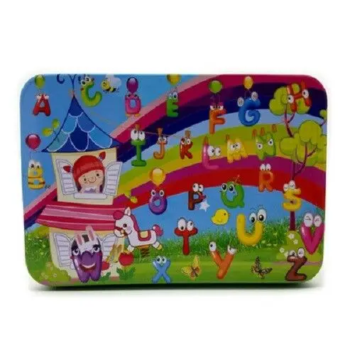 Letter-60pcs Монтессори деревянная настольная игра-головоломка штук с металлической коробкой 60/100/200 шт. Juguetes IQ образования детей 3 лет с принтом Бэтмена из мультфильма животное - Цвет: Letter-60pcs