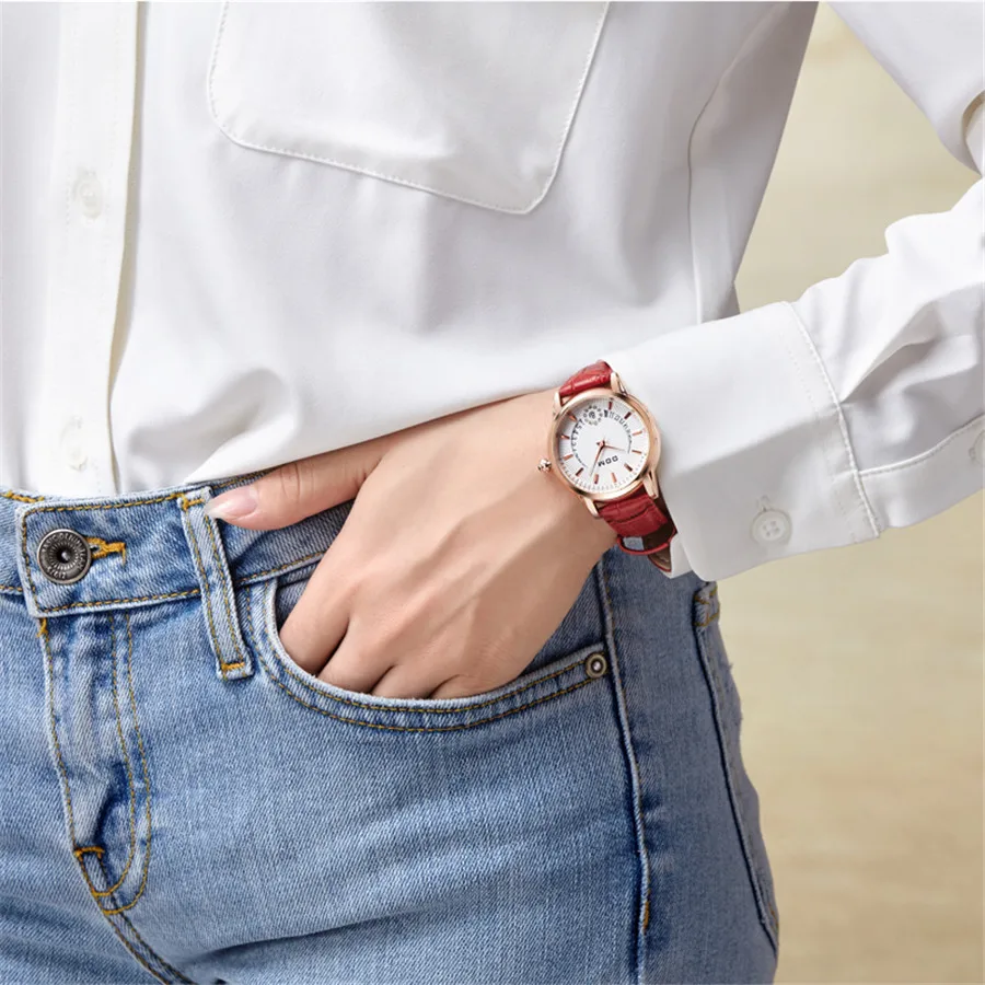 

DOM Ladies Fashion Quartz Watch Women Rhinestone Leather Casual Dress Watch Rose Gold Crystal reloje mujer 2018 montre femme