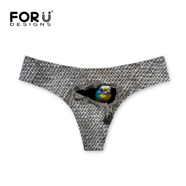 FORUDESIGNS/однотонные женские прозрачные трусики Забавные 3D кошки животных Женские стринги дамское нижнее белье - Цвет: CA5423AY