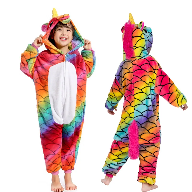 Kigurumi/пижамный комплект с единорогом; Детские Зимние теплые комбинезоны; детские пижамы для костюмированной вечеринки; фланелевые пижамы для мальчиков и девочек; комплект одежды для сна с животными