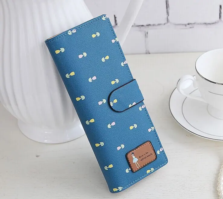blue Женский кошелек для кредитных карт с двумя сложными пряжками, длинный дизайн, держатель для карт, женская сумка для карт, кошелек - Цвет: blue