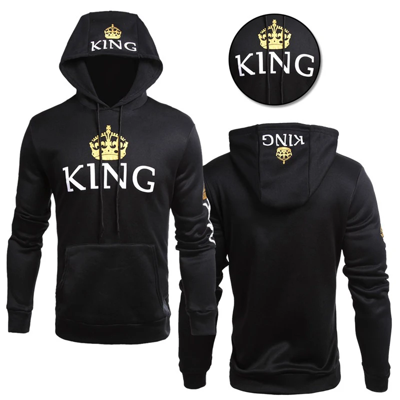 Женская толстовка с капюшоном длинным рукавом и принтом QUEEN KING повседневная