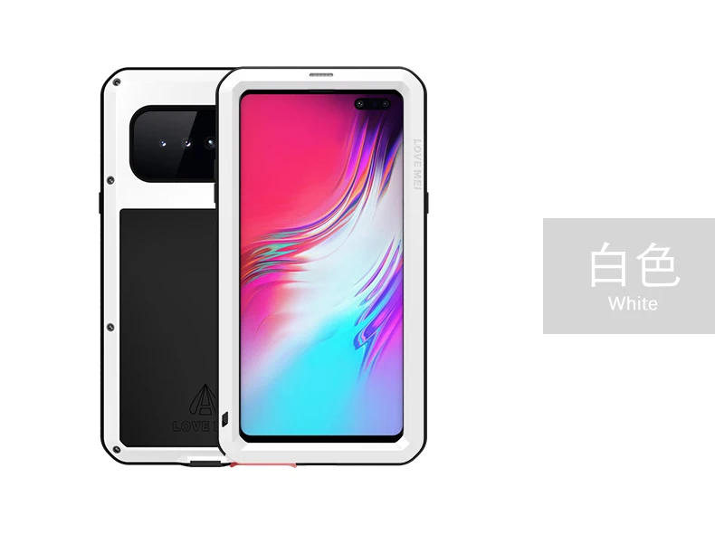 White Металлический бронированный чехол на все тело для samsung Galaxy S10 5G чехол противоударный сверхпрочный с Gorrila стеклянная крышка для samsung S10 5G чехол - Цвет: White