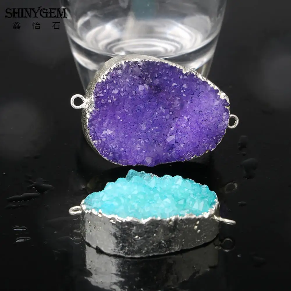 ShinyGem нерегулярные Druzy Подвески 6 цветов кристалл кулон покрытый серебром