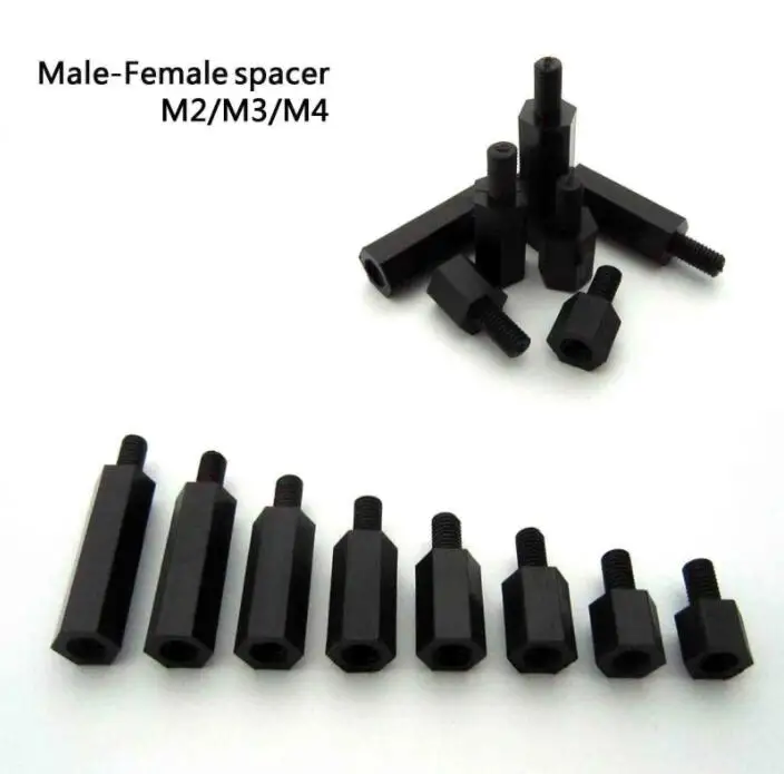 

100 шт. черный пластиковый нейлоновый M2 M3 Шестигранная стойка Проставка Phillips винт Мужской-Женский Проставка M2/M3 * L + 6 мм