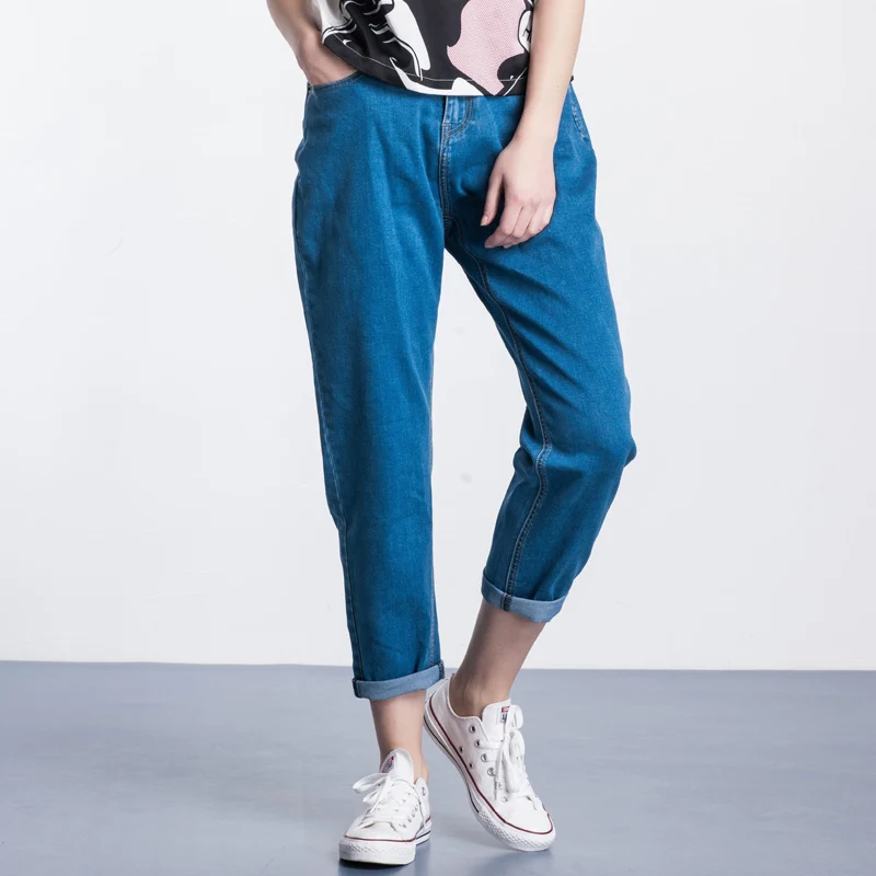 Женские свободные джинсы LEIJIJEANS однотонные шаровары полной длины со средней