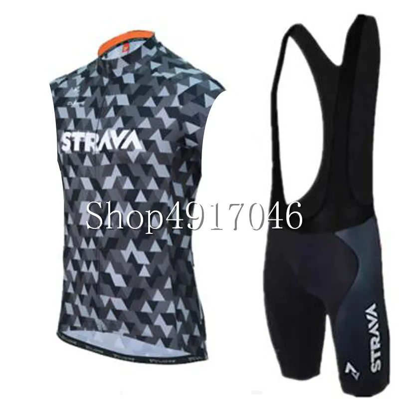 2019 STRAVA лето для мужчин Велоспорт без рукавов Джерси нагрудник шорты наборы 9D