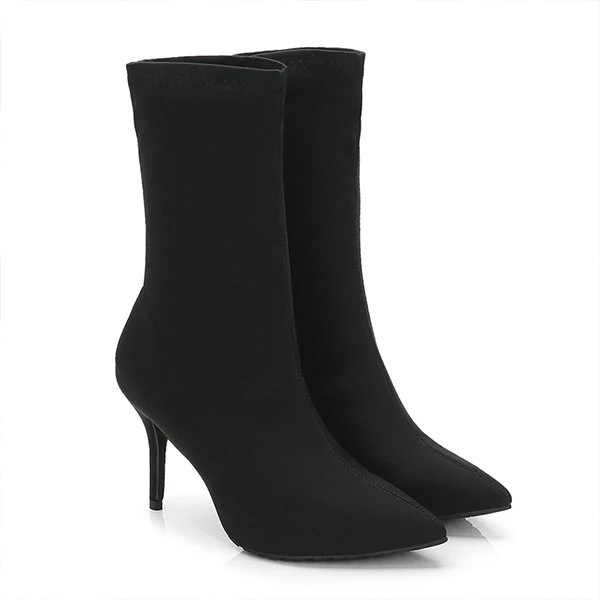 

Vogue Pointed Toe Stretch Fabric Sock Boots Solid High Heel Women Boots Sexy Thin Heel Ankle Boots For Women SWE0208
