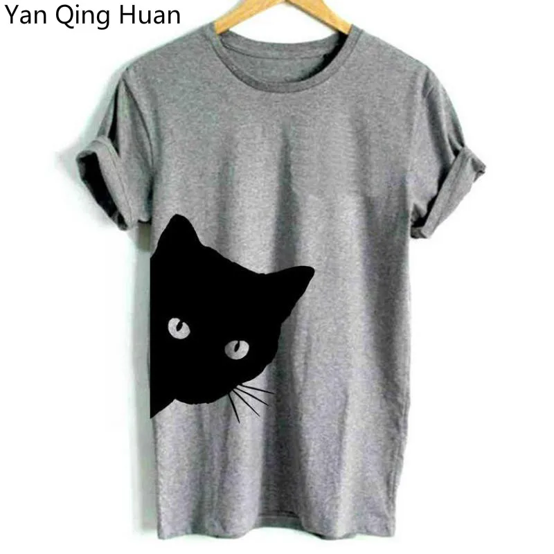 

Женская футболка с принтом в виде кота, летняя повседневная футболка с коротким рукавом и круглой шеей, Yan Qing Huan, 2019
