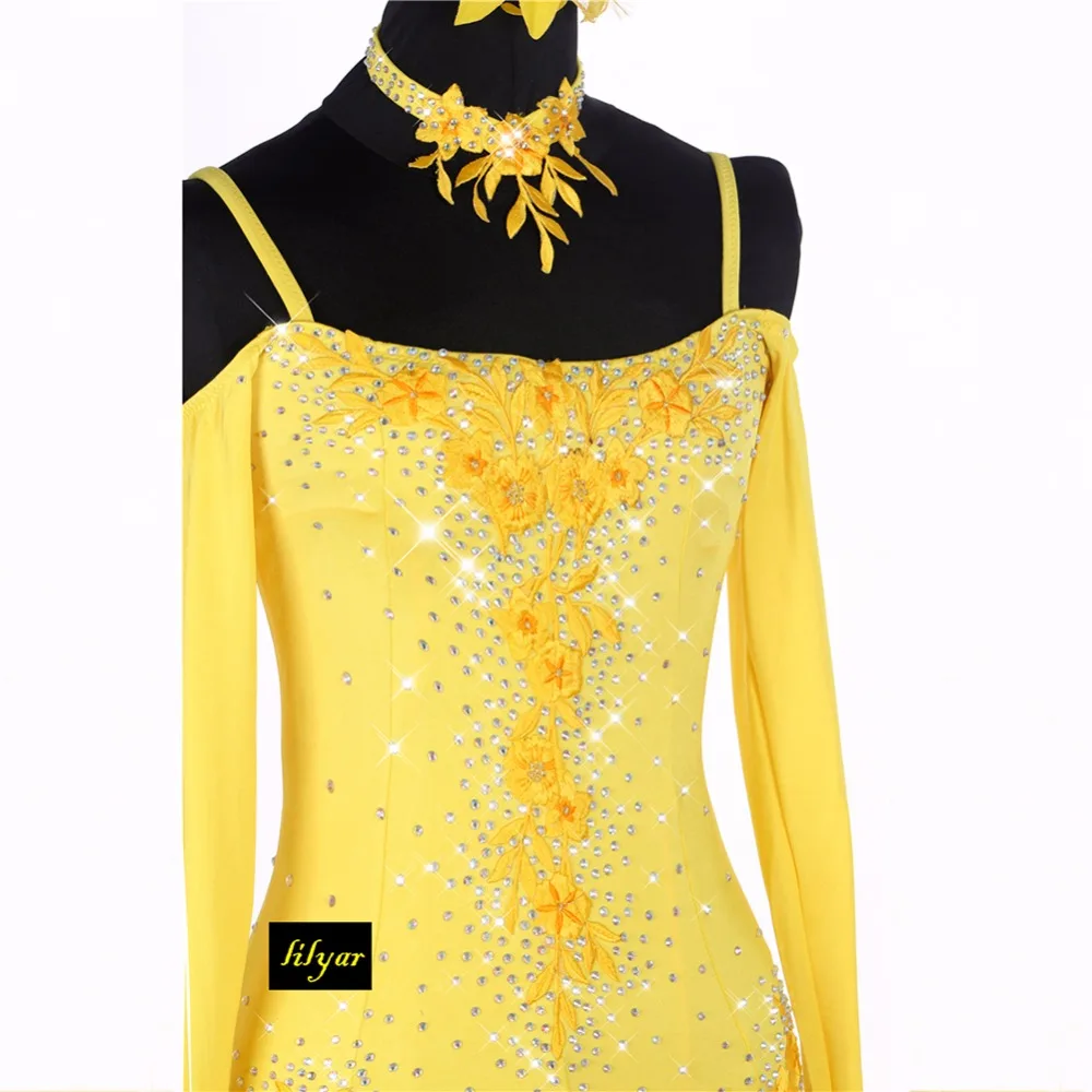Женское платье для латиноамериканских танцев желтое с подтяжками женский костюм