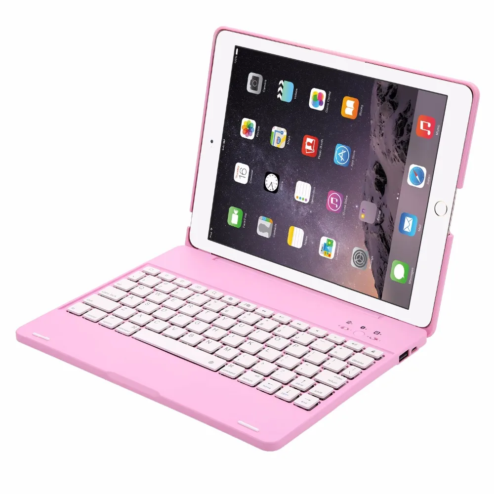 Беспроводной Bluetooth Алюминий клавиатура чехол для IPAD 2/3/4 A1376 A1395 A1397 A1458 A1459 клавиатура 7 цветов подсветка, чехол-книжка