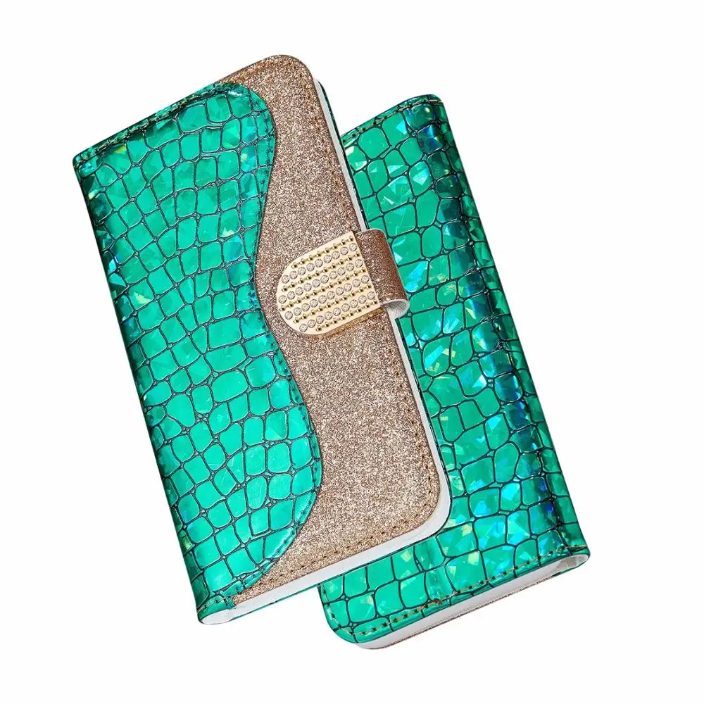 

Diamond Buckle Laser Shinning Flip Wallet Crocodile Leather Case Cover For iPhone 12 Mini 11 Pro XS Max XR X 8 7 6 6S Plus SE