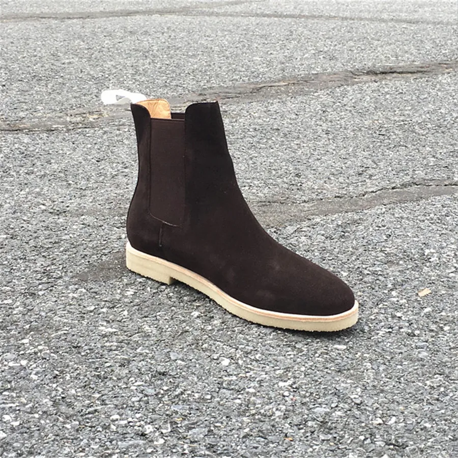Мужские замшевые ботинки челси черные ручной работы с резиновой подошвой