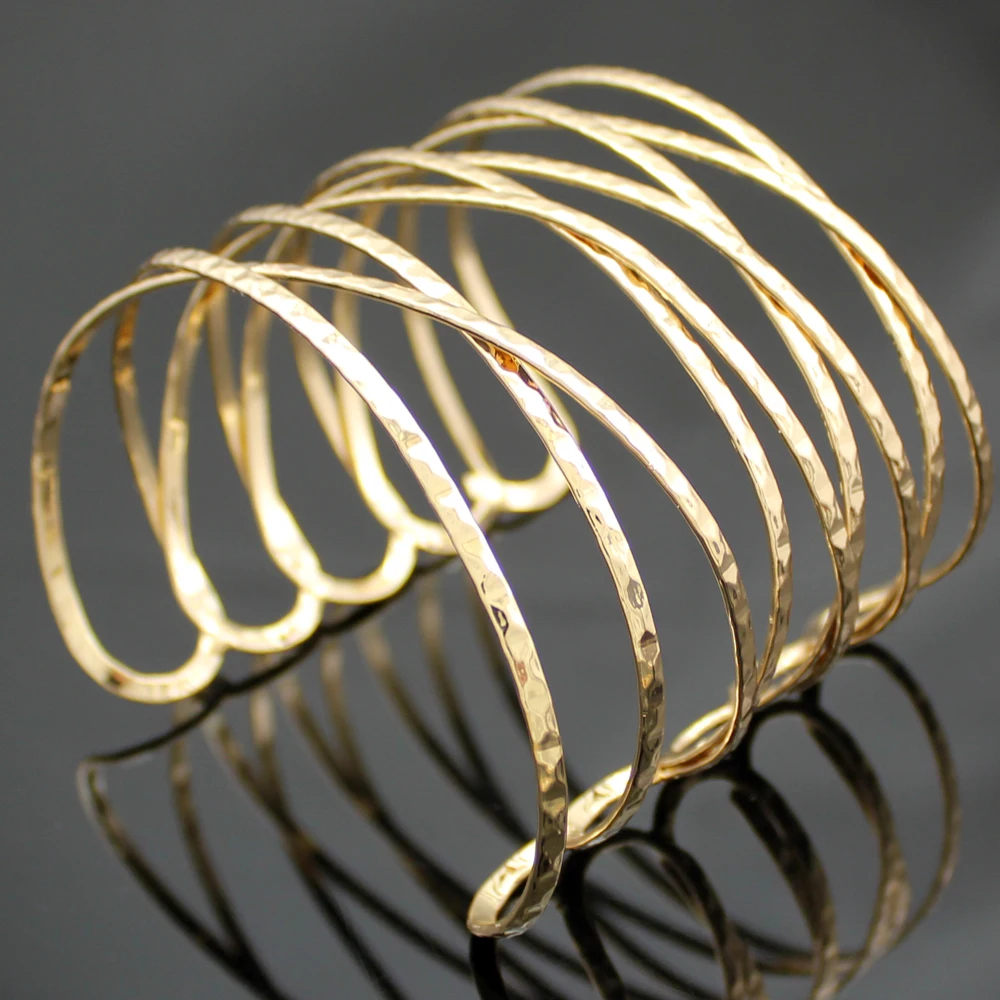 Винтажный Золотой браслет Romina молотковый витой крест открытый широкий новинка