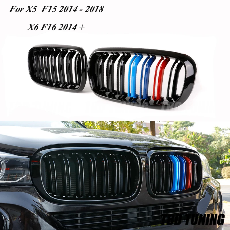 Для BMW X5 F15 X5M F85 X6 F16 X6M F86 двойной рейки передняя решетка глянцевый черный и три Цвет