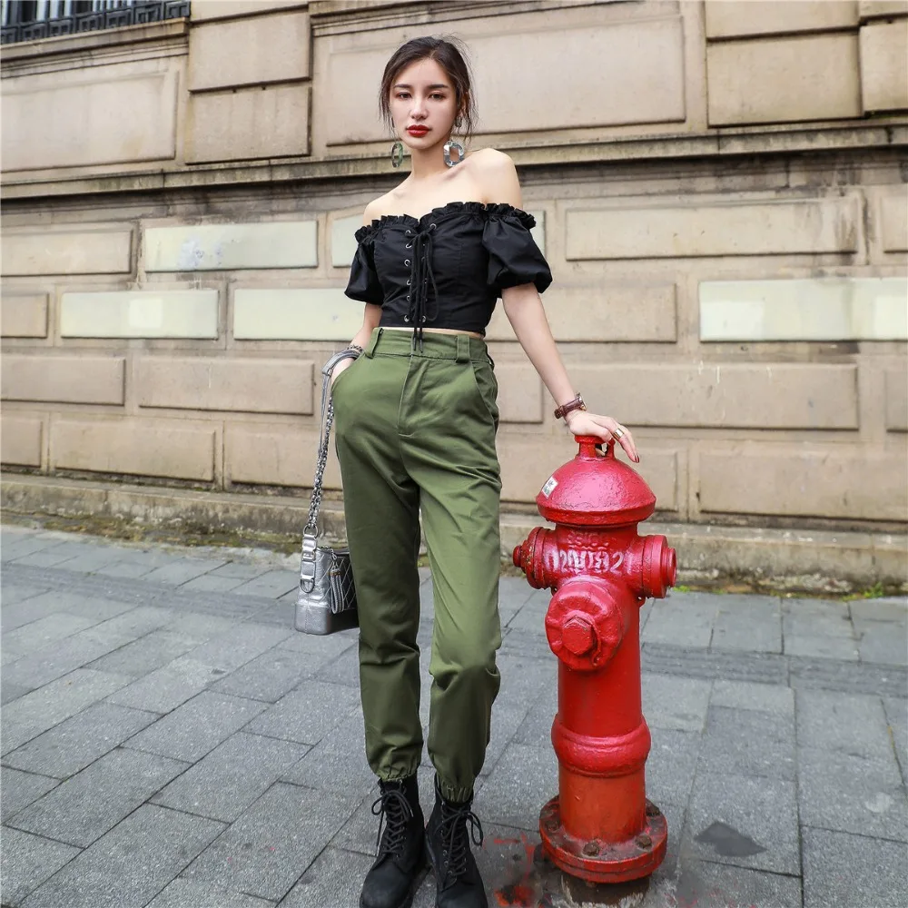 

High waist pants camouflage loose joggers women army harem camo pants streetwear punk black cargo pants women capris trousers