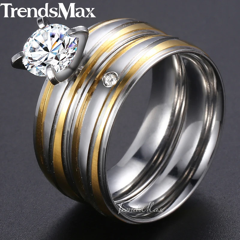 Набор свадебных колец Trendsmax для мужчин и женщин циркониевый камень неровные