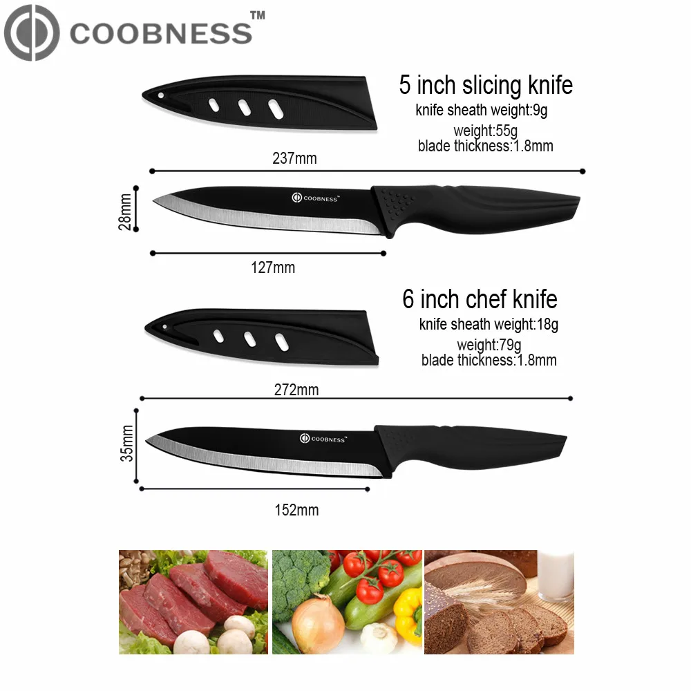 COOBNESS брендовый набор кухонных ножей из 4 предметов " 4" " 6" черный керамический нож и многофункциональная Овощечистка Набор аксессуаров для приготовления пищи
