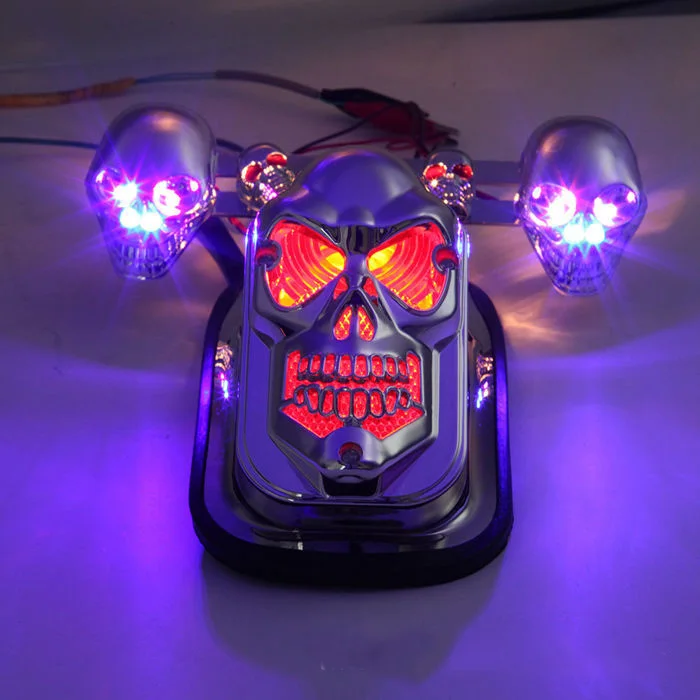 1 шт. мотоцикл DC 12 В лампы накаливания Универсальный черный череп красный + синий