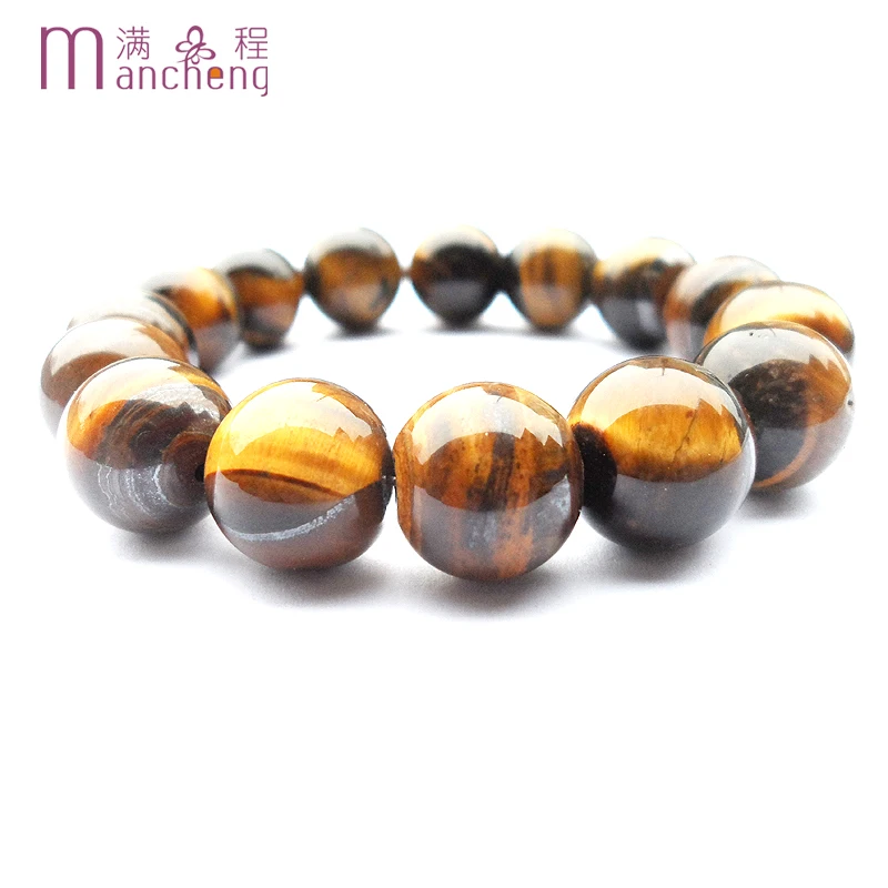 Мужской браслет с бусинами из желтого тигрового глаза 1 шт. 14 мм 5A лучший