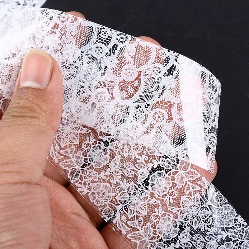 Blueness 10 рулонов/набор пленка для ногтей наклейки черно белые кружевные цветы