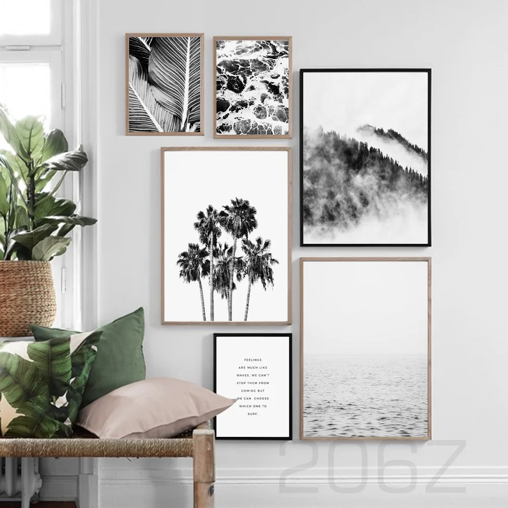 

Nordic Poster Forest Sea Foam Palm Tree Mountain Landscape Wall Art Print Canvas Painting Wall Pictures For Living Room Decor